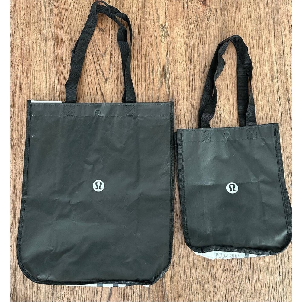 Lululemon Reusable Shopping Bags Lot Of 2 Big Small Black Tote Bags